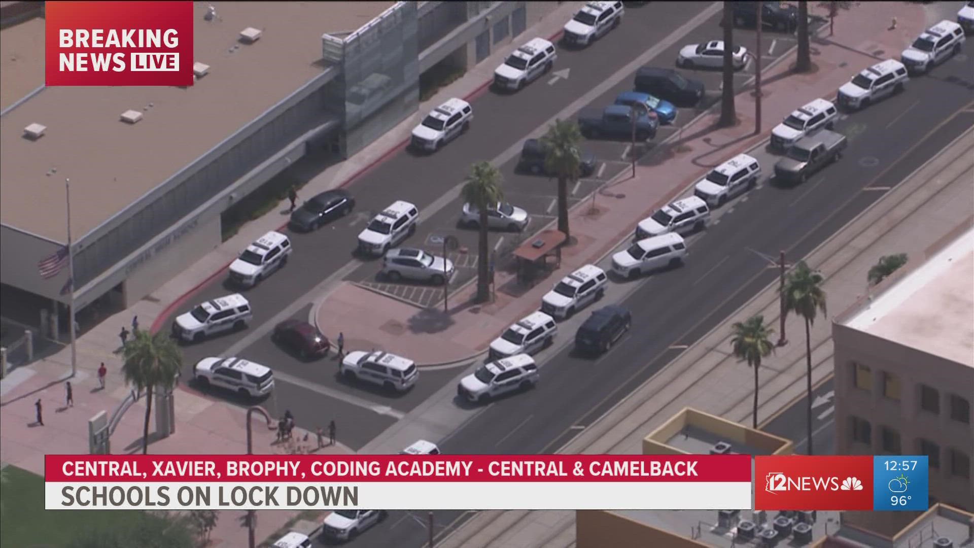 Central High School, Xavier College Preparatory, Brophy College Preparatory and Phoenix Coding Academy are all on lockdown as police search the area.