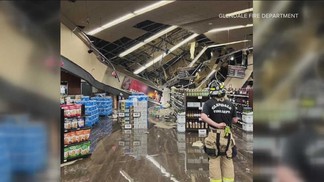 Roof caves in at Peoria grocery store after overnight monsoon storms