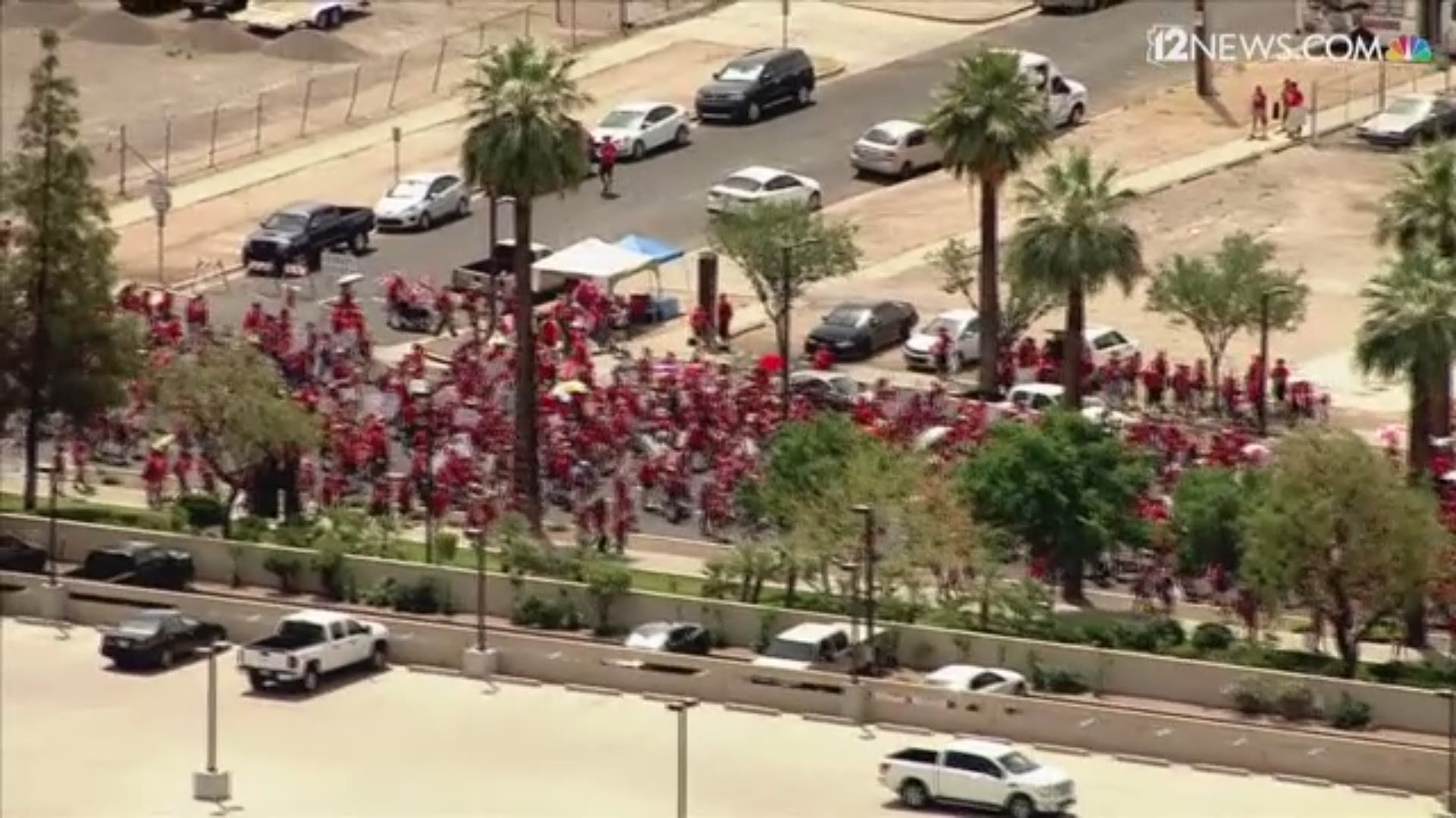 Thousands of Red for Ed supporters marched to the Arizona State Capitol on April 26, 2018.