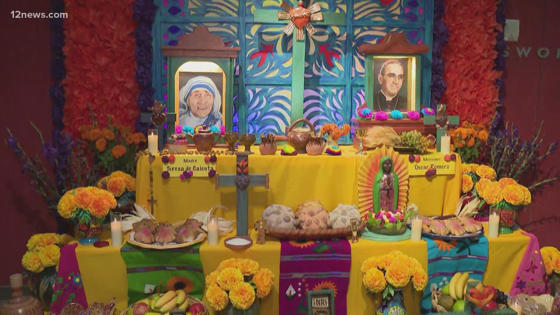 The ofrenda is a historic Mexican tradition used in the celebration to honor and remember ancestors. A beautiful ofrenda is now on display at the Mesa Arts Center.