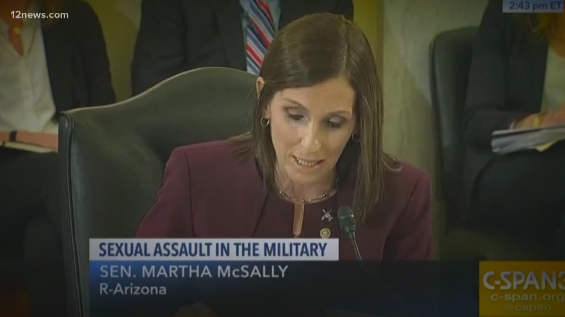 During a U.S. Senate hearing on stopping the scourge of sexual assault in the military, Sen. Martha McSally said a superior officer raped her while she served in the Air Force. Now she's calling for change in military culture.