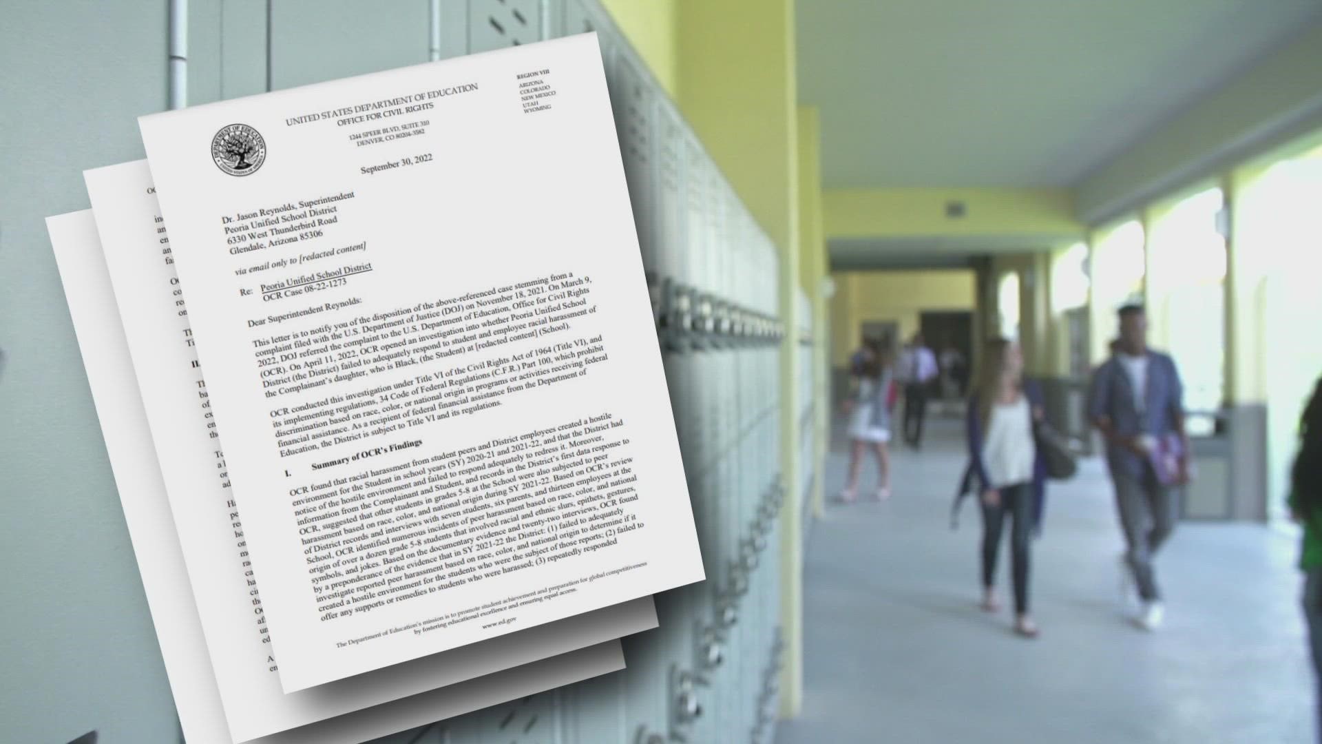 The U.S. Department of Education says students of color in the West Valley district have been subjected to racial harassment.