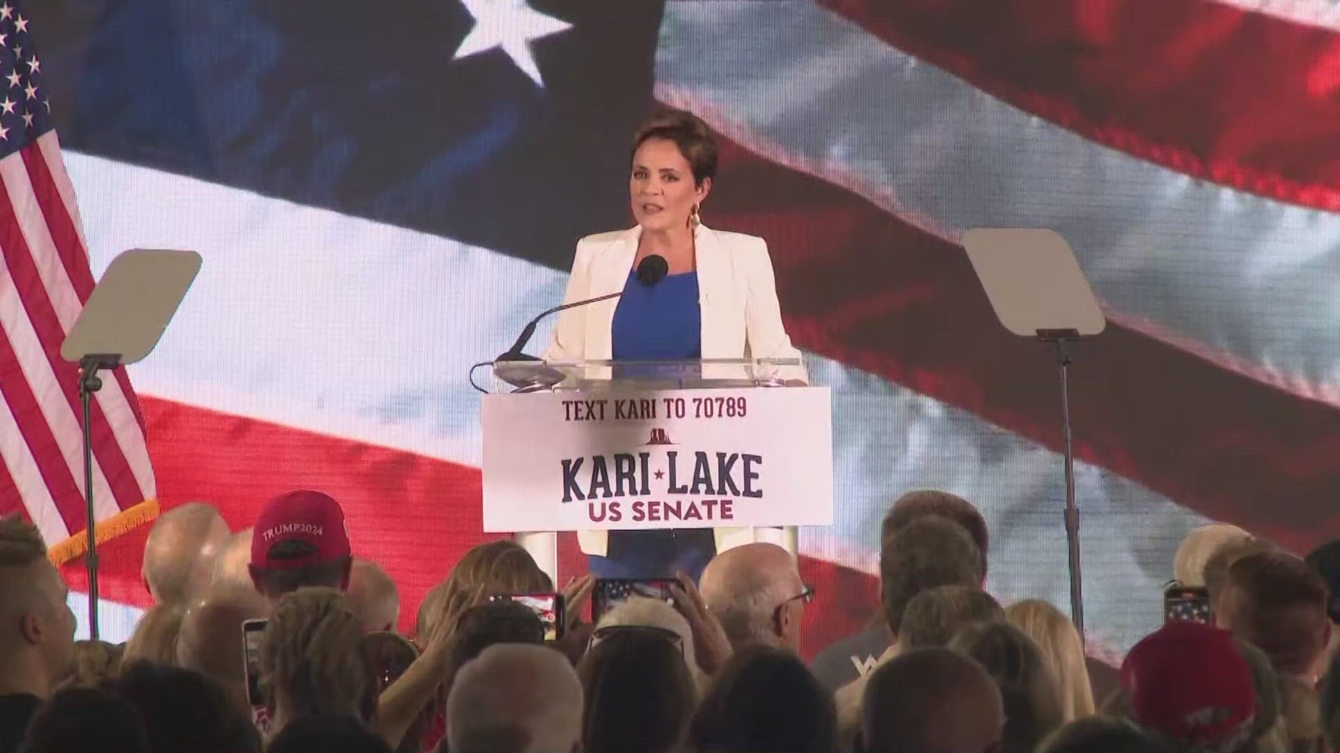 Kari Lake launched a U.S. Senate campaign with a rally outside Phoenix, having never conceded she lost last year’s race for Arizona governor.