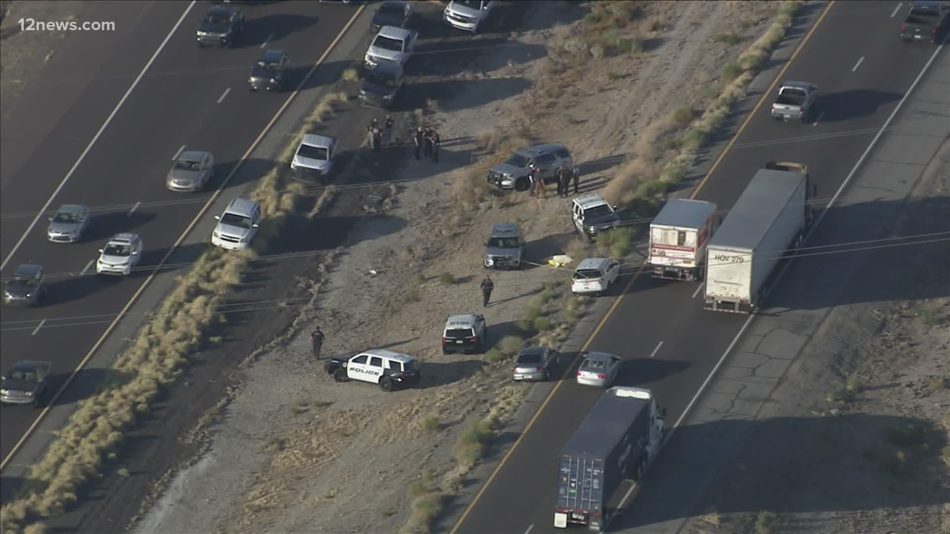 A dead person has been found in the median of I-10 in Buckeye. Police are on the scene and traffic will be an issue.