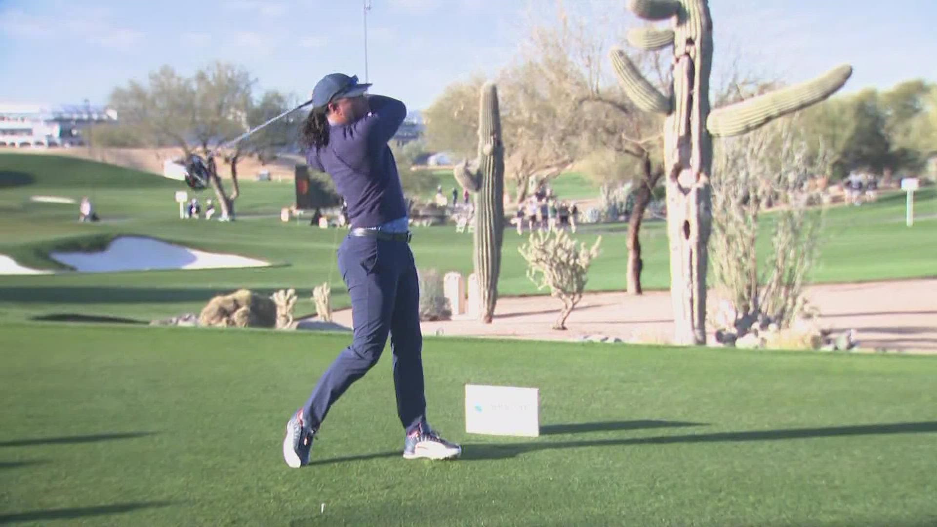 Fitzgerald tees off at the TPC Scottsdale Stadium Course during the WM Phoenix Open Annexus Pro-Am.
