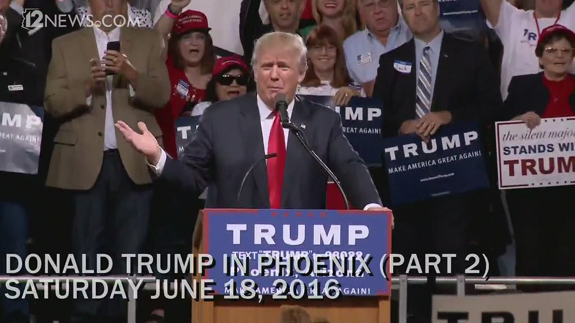 Donald Trump speaks at Veterans Memorial Coliseum on June 18, 2016.