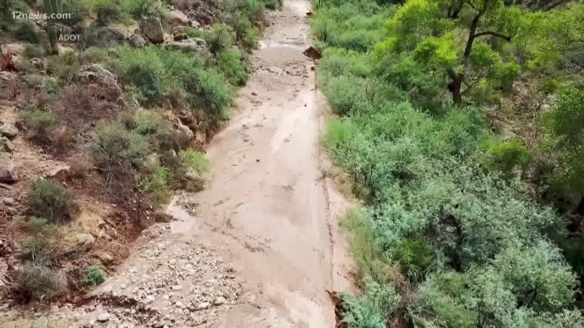 SR 88 goes all the way from Apache Junction to Roosevelt Lake, except right now. Almost all of it is shut down because the storm and the wildfires.