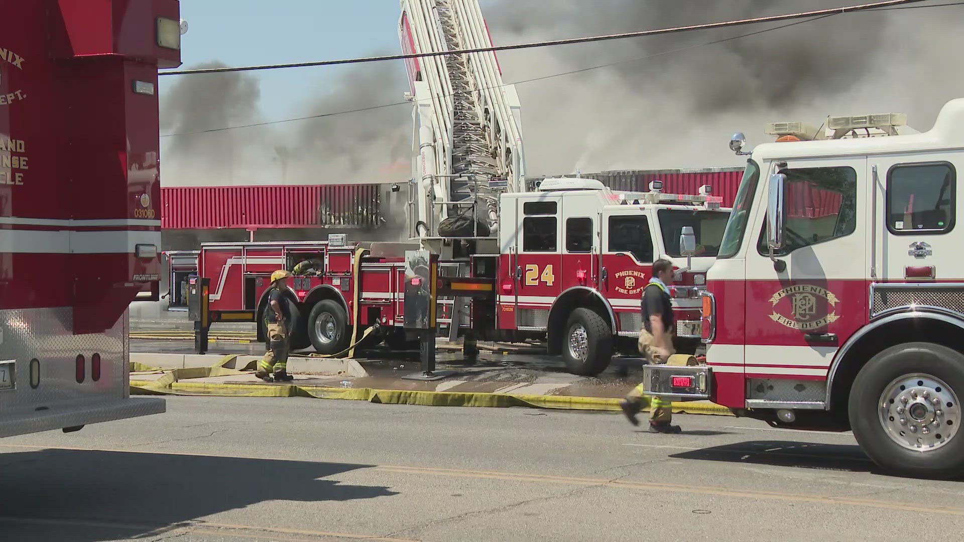 The fire was reported Friday afternoon near 35th Avenue and McDowell Road in Phoenix. One firefighter was taken to the hospital.