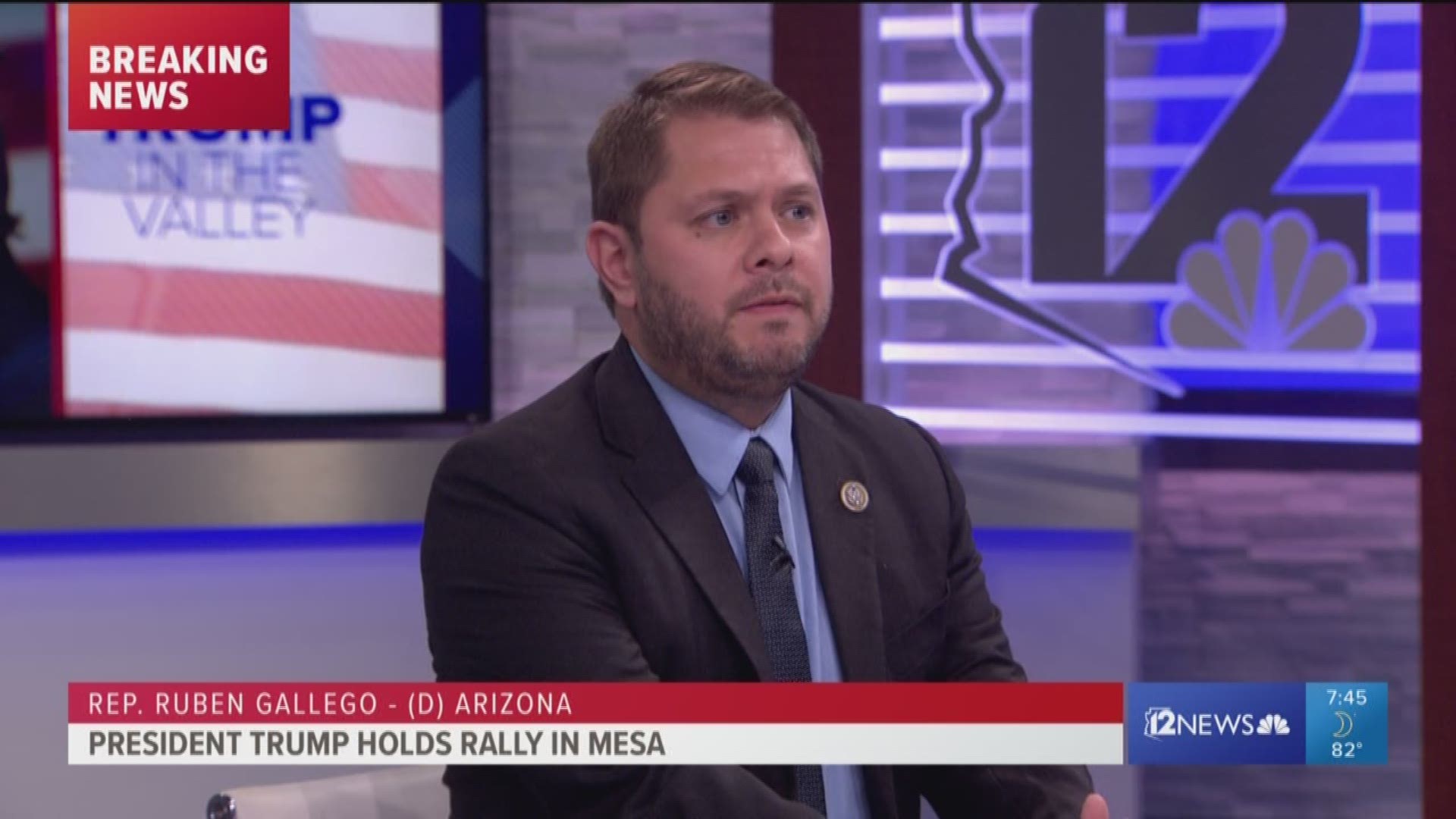 Congressman Ruben Gallego joins Team 12 in studio to discuss President Trump and Senate candidate Martha McSally's rally. Gallego also weighed in on Democratic candidate for Senate Kysten Sinema.