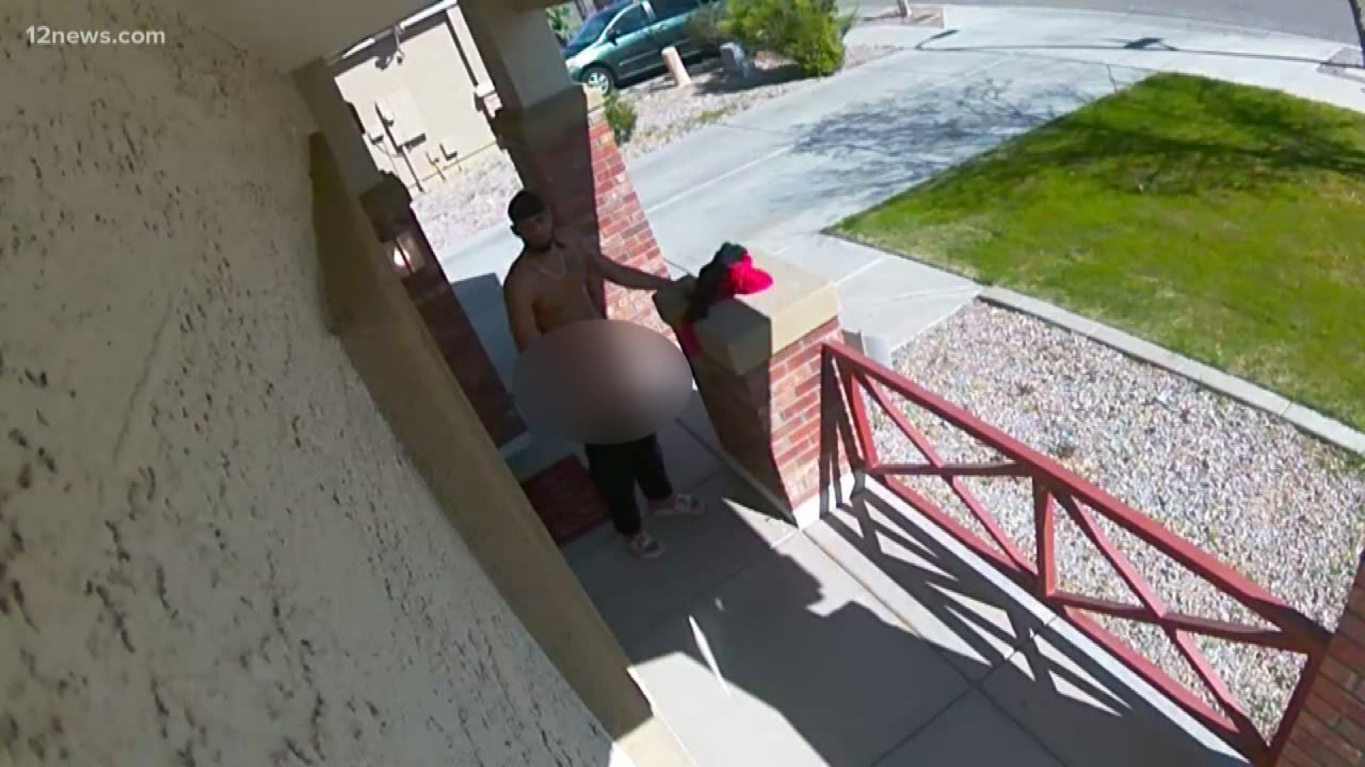 The unidentified suspect chose a Laveen neighborhood porch to pleasure himself.