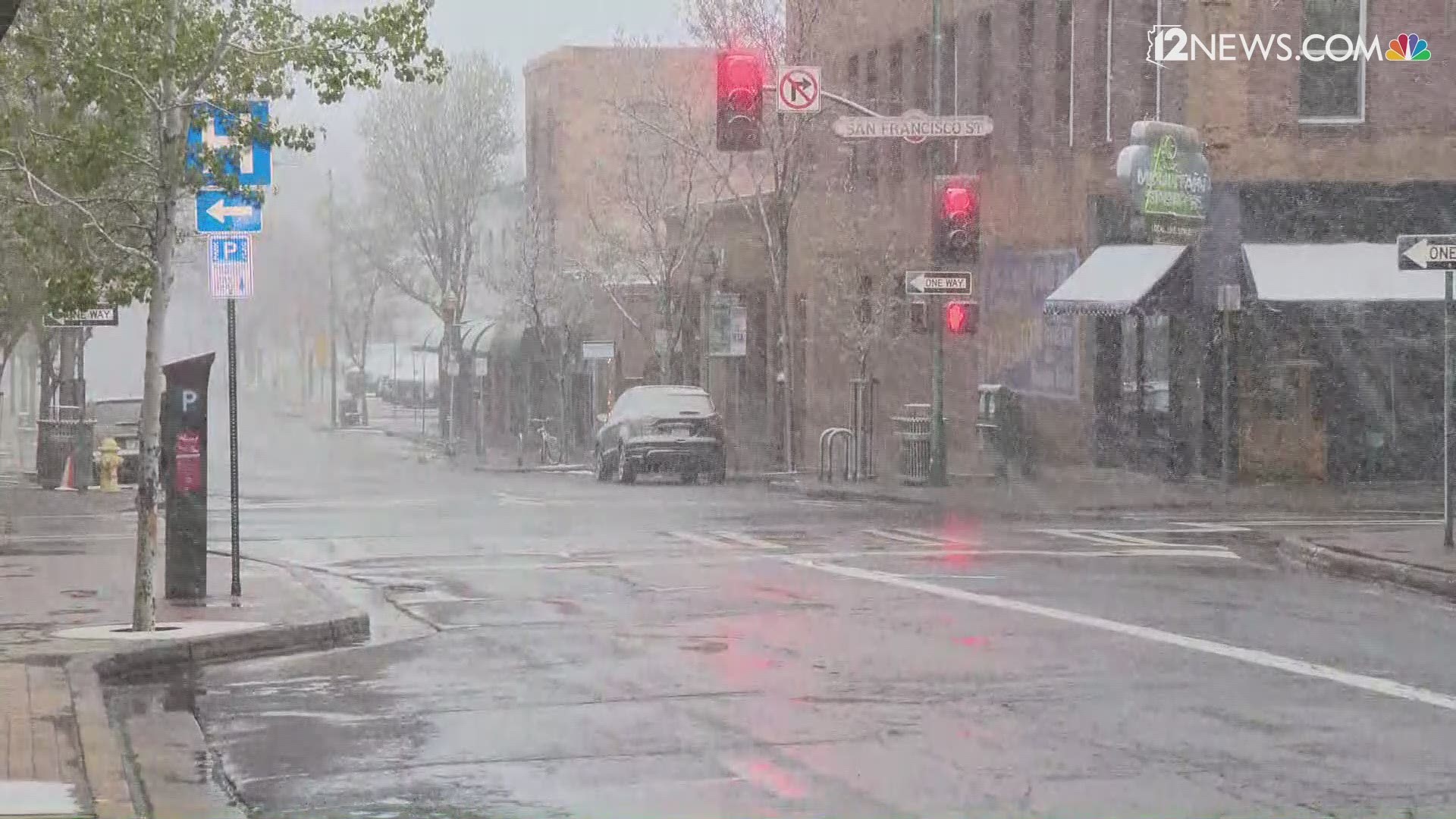Snow was falling in Flagstaff early in the morning on Thursday, May 23.