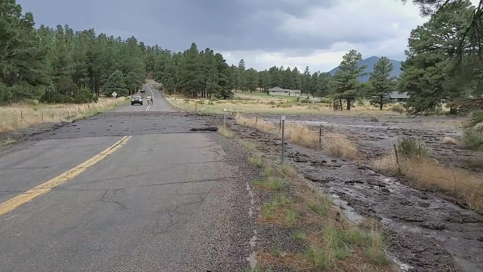 K. Furgason shared this video of a flooded road near Flagstaff as rain falls on burn scars.