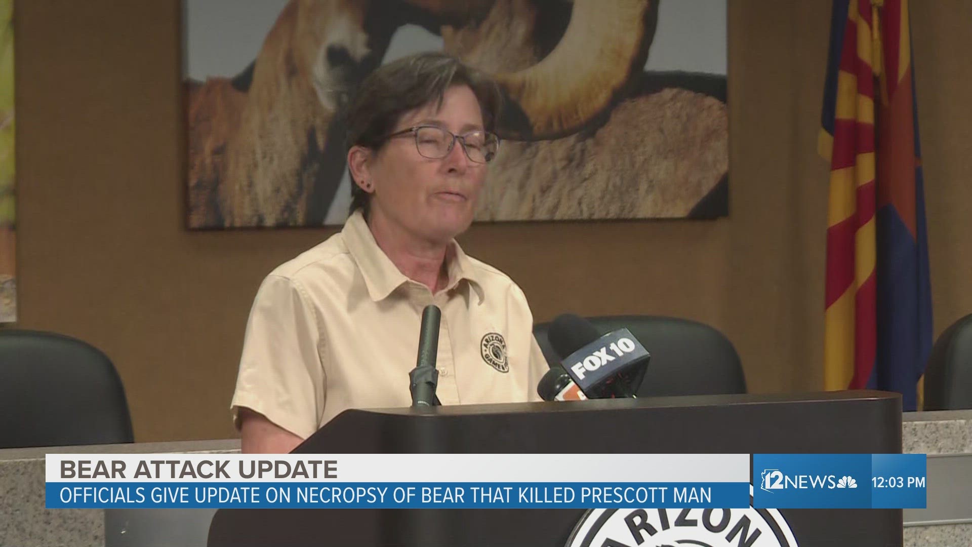 Officials give an update on the necropsy of a bear that attacked and killed a man near Prescott earlier this month.