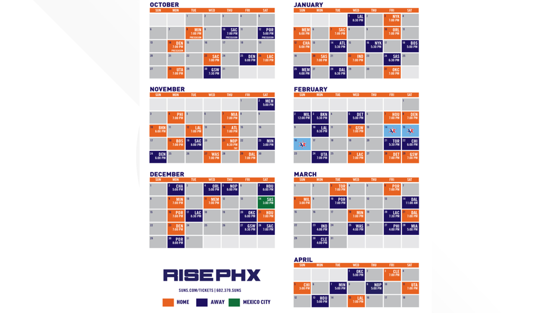 Phoenix Suns schedule Lebron James Steph Curry