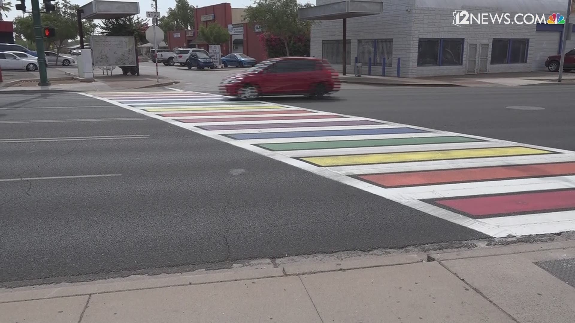 Two rainbow crosswalks have been completed in Phoenix. One is in the Melrose area and one is downtown.