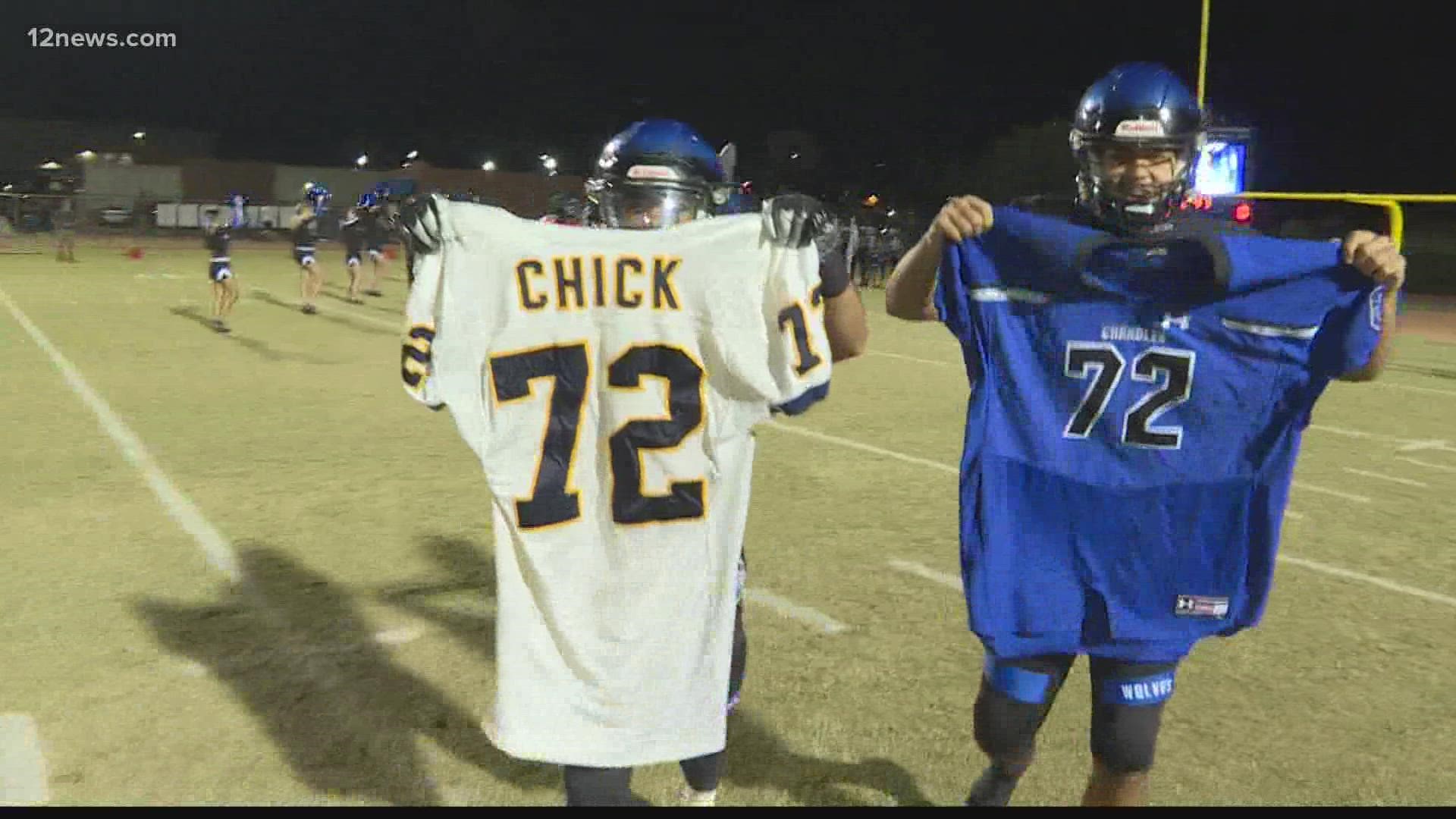 Assistant Coach Chick passed away in May. His team is honored him at their game.