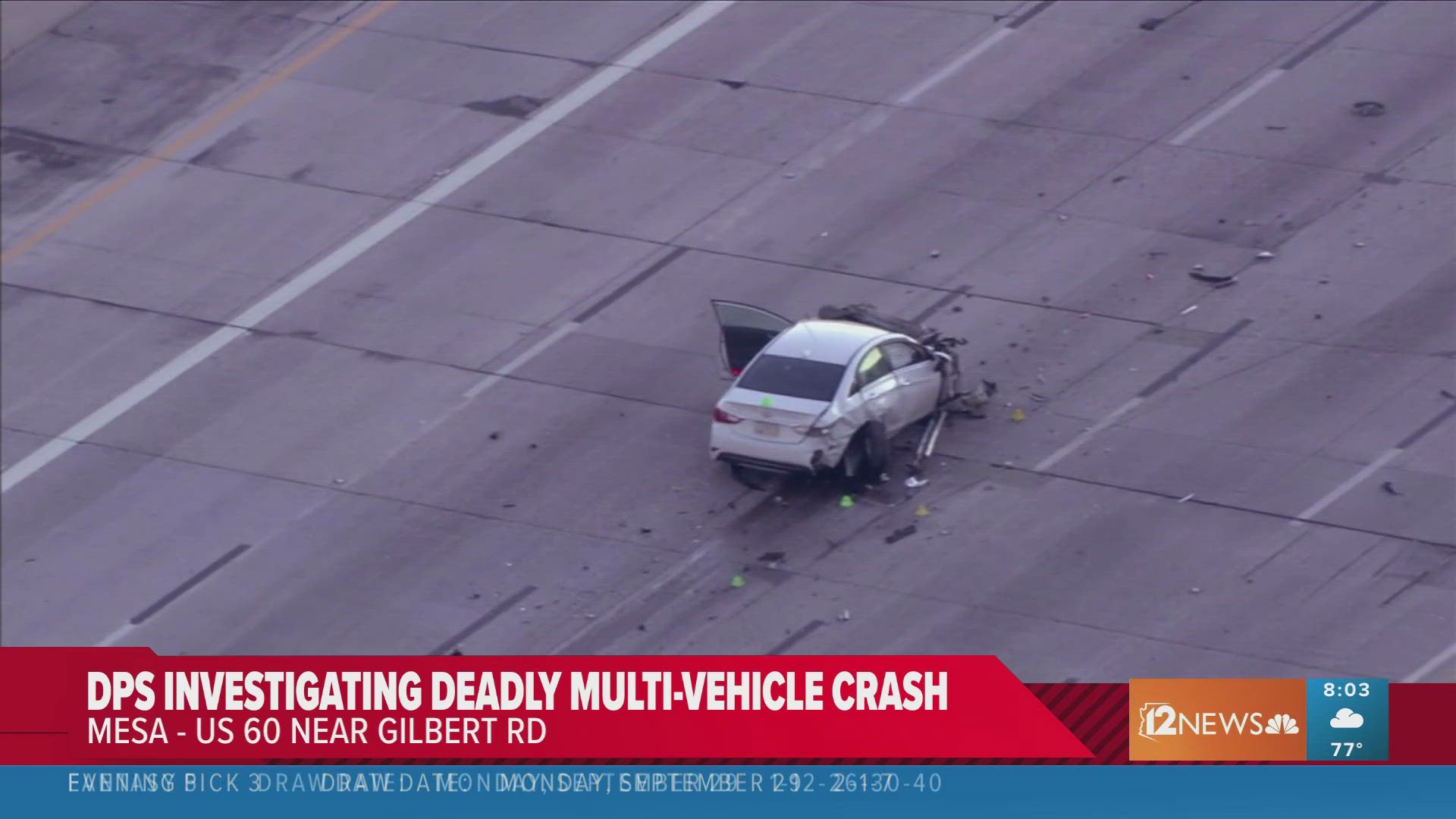 A multi-vehicle crash on eastbound US 60 near Gilbert Road has left at least one person dead, causing traffic delays as eastbound lanes were diverted.