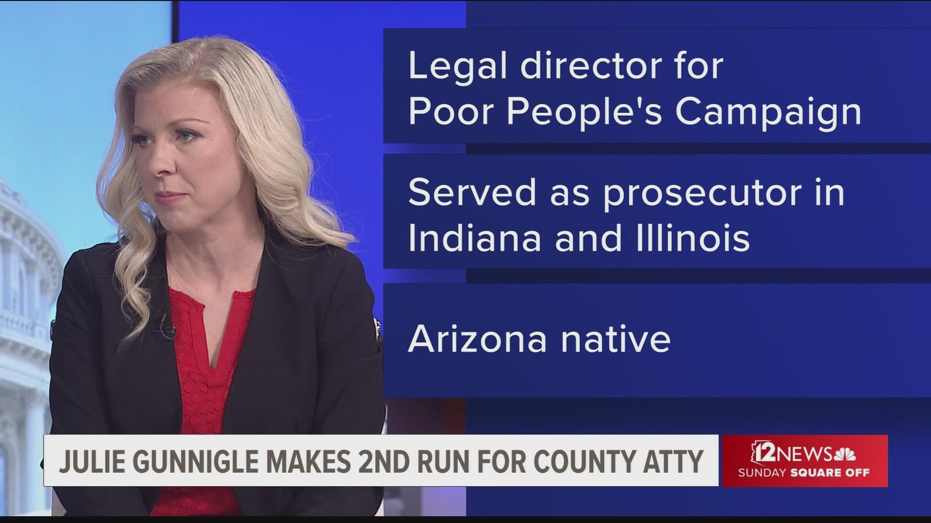 Democrat Julie Gunnigle says that as Maricopa County attorney, she wouldn't enforce new limits on abortion, including an outright ban.