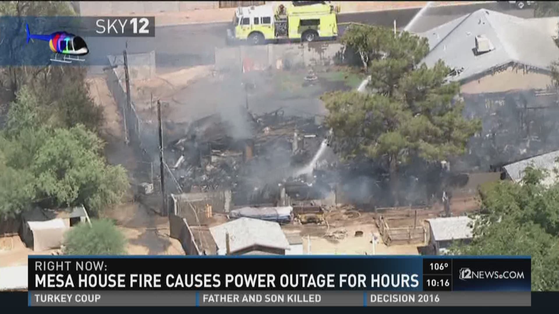 Power is out to several homes in Mesa after a house fire.