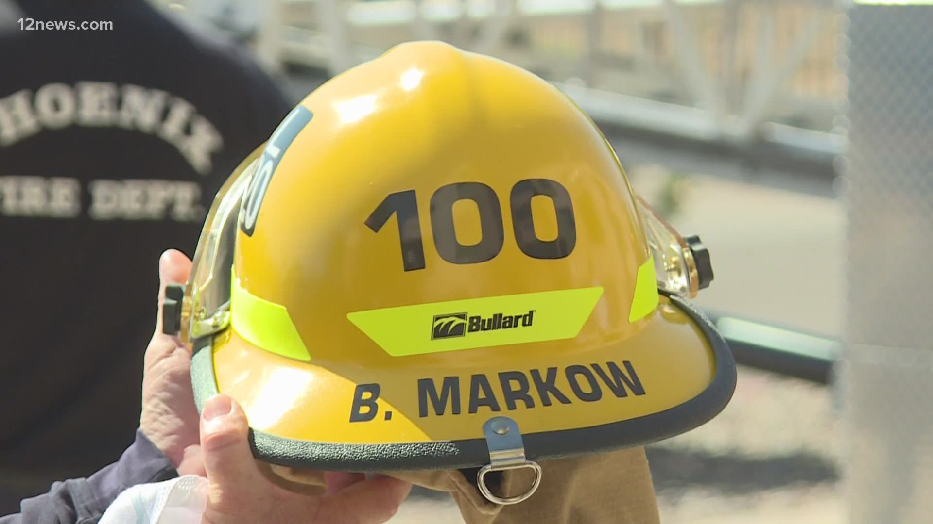 Phoenix firefighters and family ascend to wish Bea Markow a happy 100th birthday! All of this was a surprise, including a birthday present, a fire fighter's helmet!
