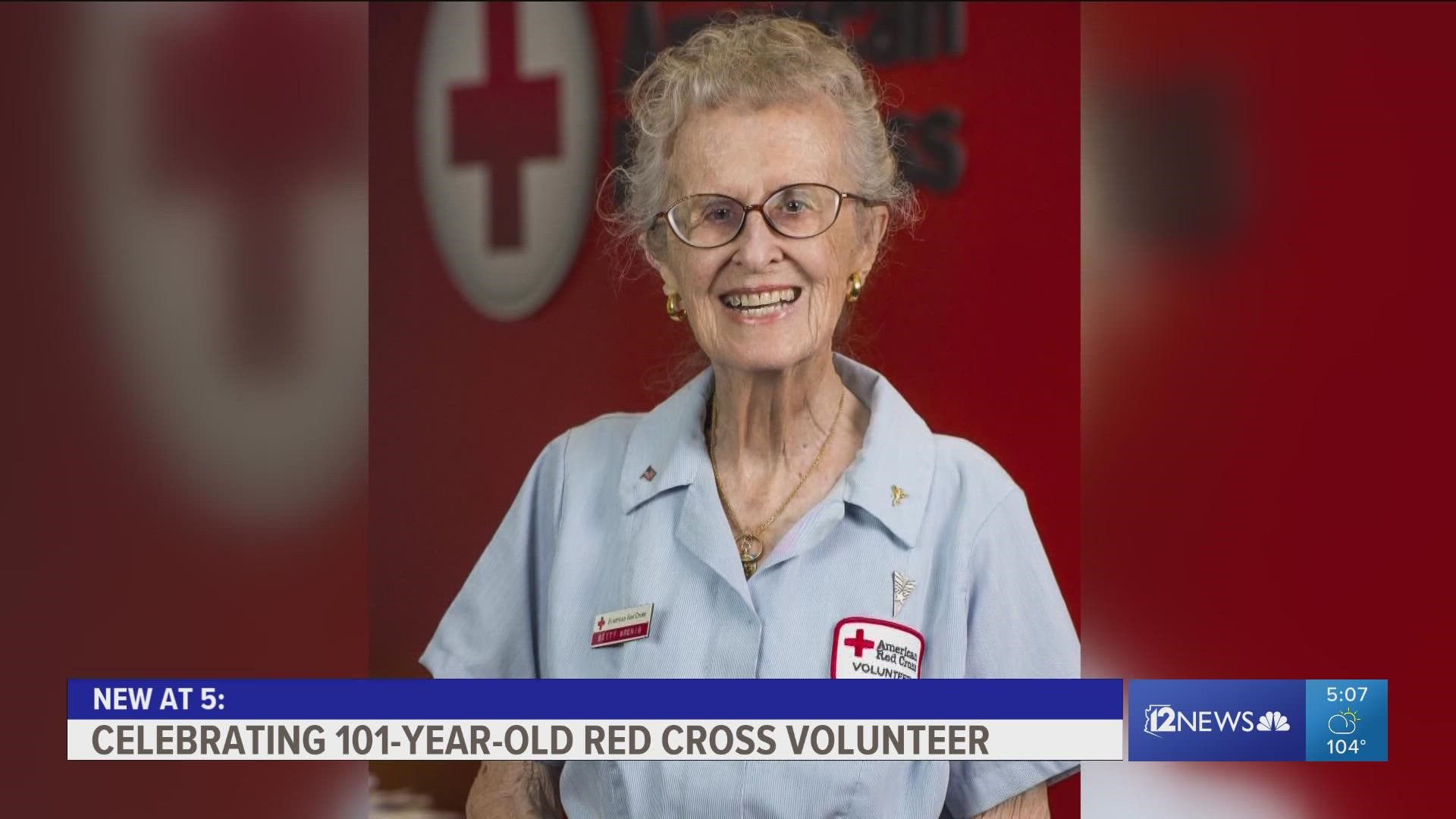 Betty Grenig has spent decades volunteering for the Red Cross and donating lots of her own blood. The local chapter recently celebrated Betty's 101st birthday.