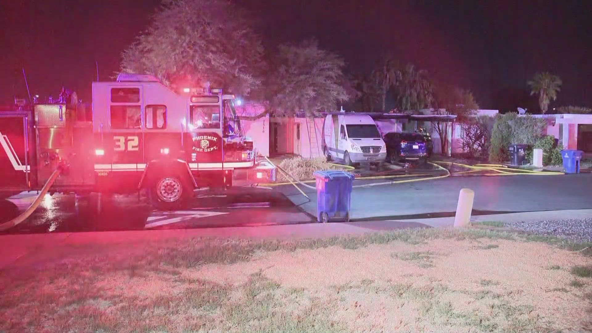 Fire crews from Tempe and Phoenix responded to a house fire caused by an electric vehicle, resulting in significant damage.