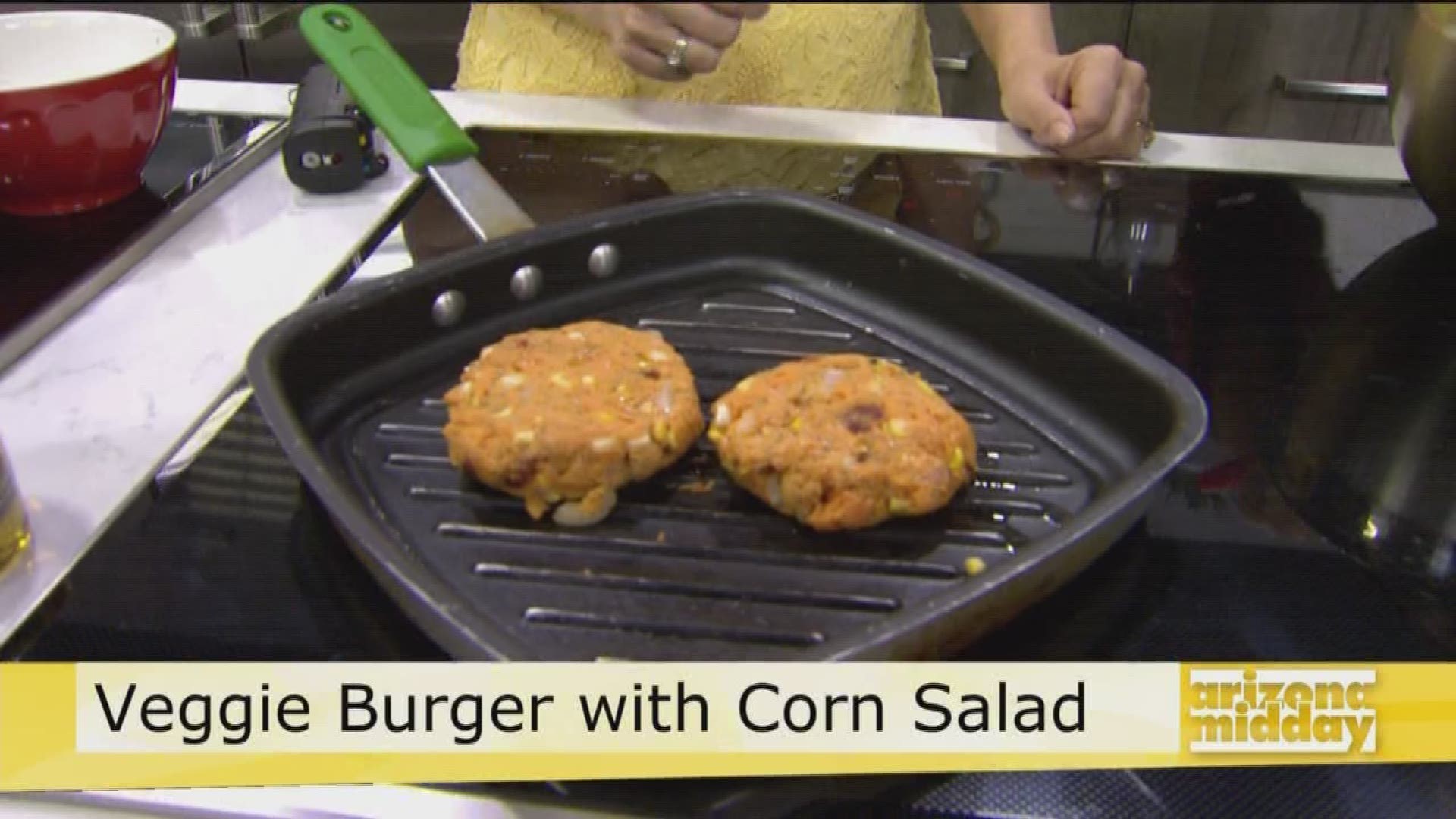Chef Nikita Bhuyan shows us how to make a delicious and healthy veggie burger and a fresh corn salad.