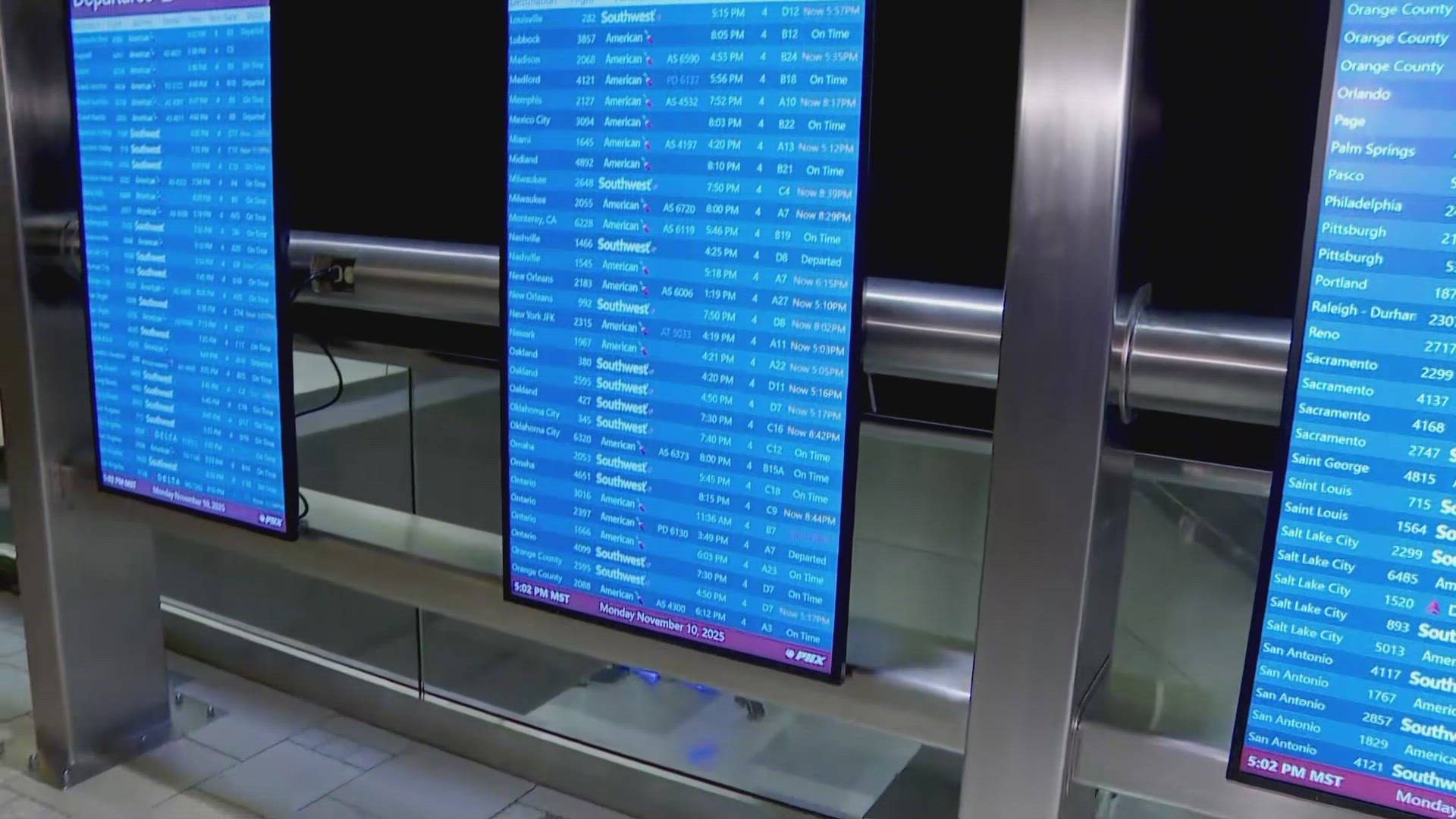 12News is at Phoenix Sky Harbor Airport keeping track of delays, cancellations, and changes for those trying to travel during the longest government shutdown.