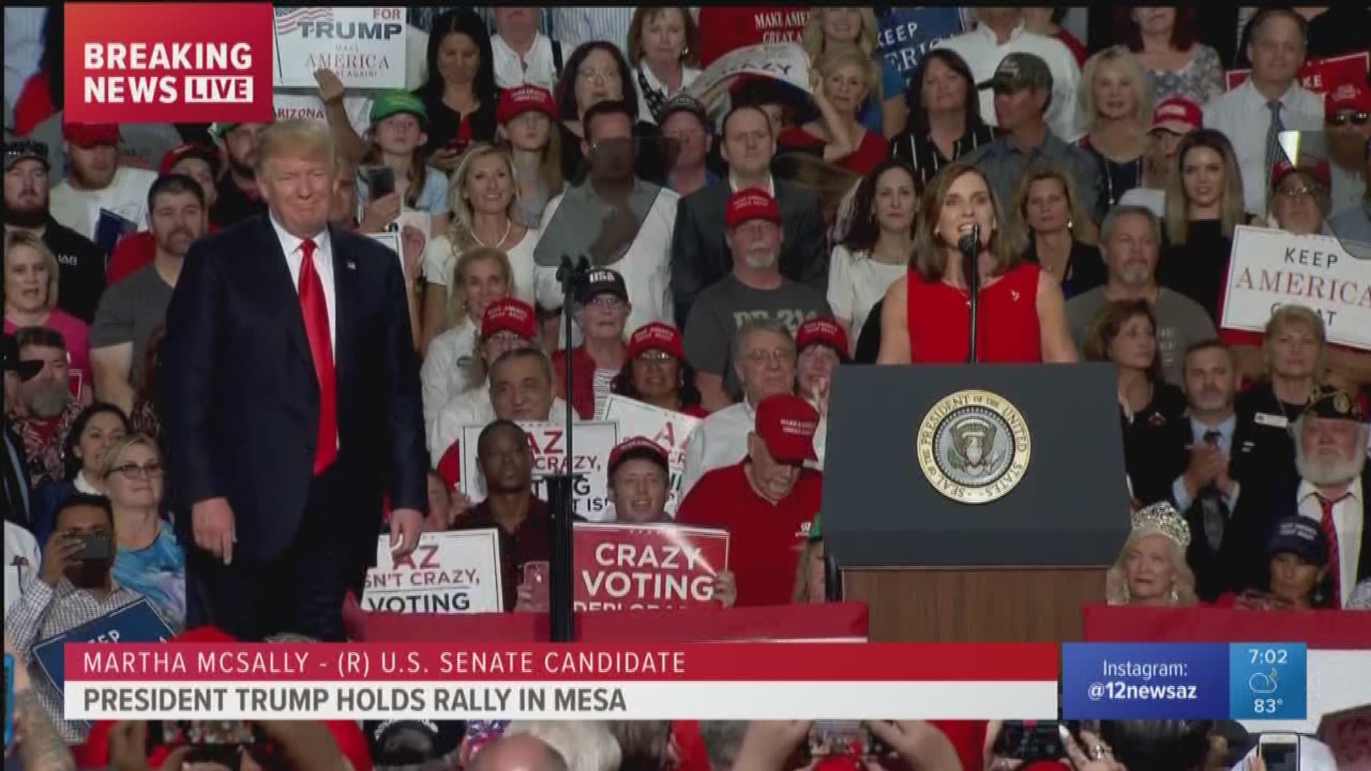 Senate candidate Martha McSally has invited President Trump to speak at a rally in Mesa ahead of the mid-term election. Watch as Martha McSally campaigns for a seat in the U.S. Senate.