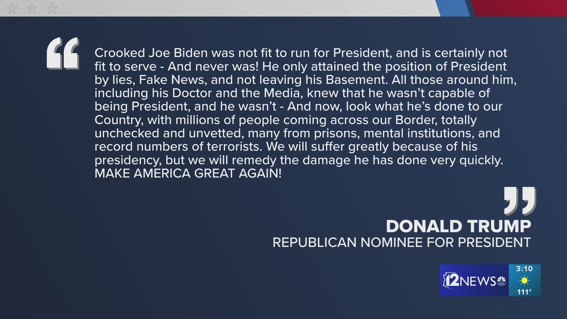 Former President Donald Trump reacts to President Joe Biden no longer seeking reelection.