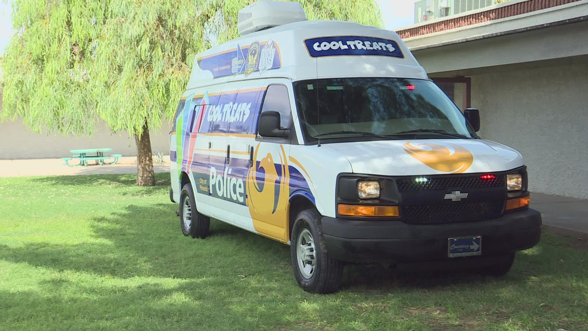The Phoenix Police Department's ice cream van showed up at a local school Wednesday to hand out treats to students.