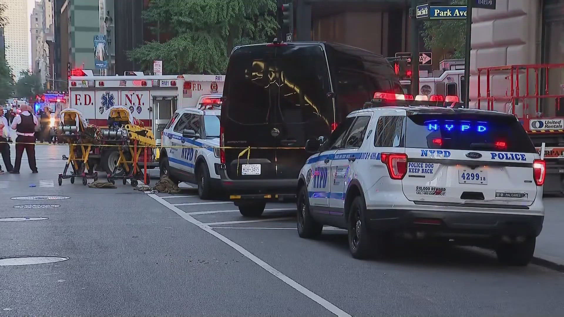 The building is home to large corporations and businesses, including the NFL. At least one police officer and one civilian were shot.