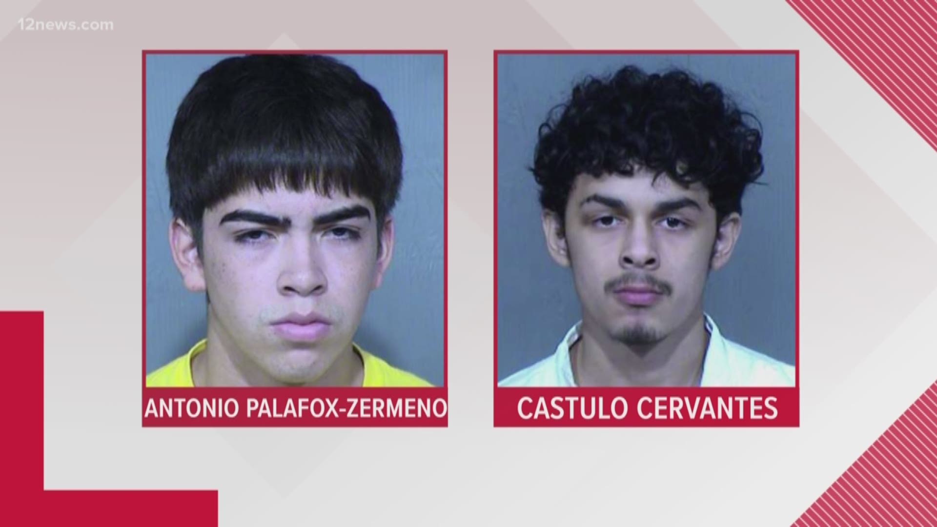 Phoenix police say officers have arrested two teenagers in connection to the shooting deaths of two men near a Jobot Coffee in Downtown Phoenix last year. Authorities say Antonio Palafox-Zermeno and Castulo Cervantes shot the two men near Third Avenue and Roosevelt. Police say they think there are at least two more suspects involved.
