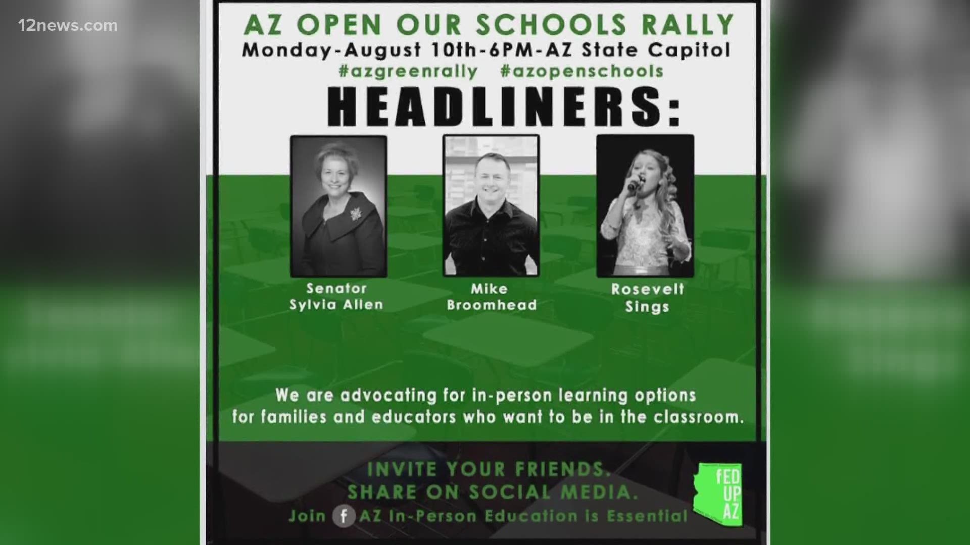 A grassroots organization is expected to hold a rally on Monday advocating for classrooms to open back up across Arizona. Team 12's Jen Wahl has the latest.