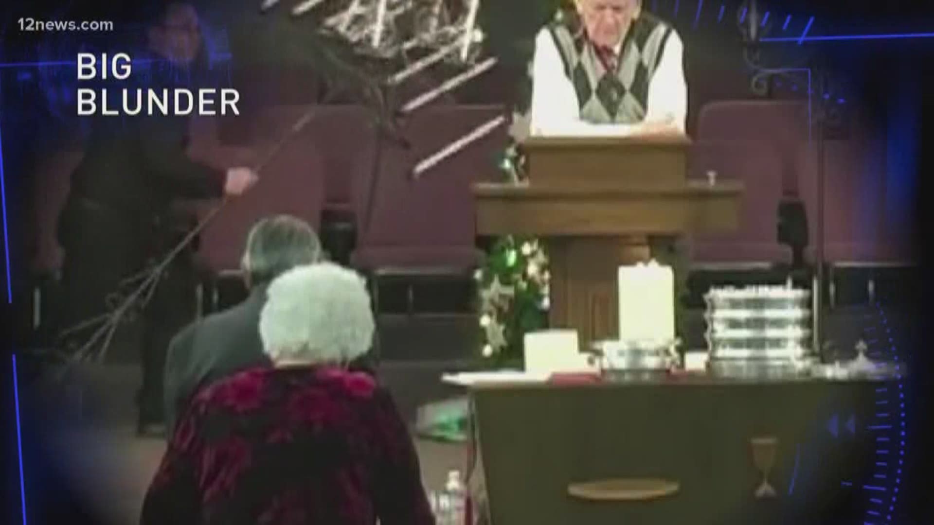 Last year, Pastor Don Grosvenor was leading a church service when his son-in-law walked into a couple of candle stands but Grosvenor says don't expect a repeat.