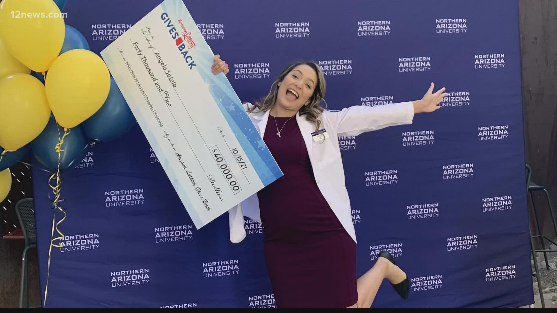 Angela Sotelo is studying to become a Physician’s Assistant in downtown Phoenix. She received a $40,000 check from the Arizona Lottery to help pay for her schooling.