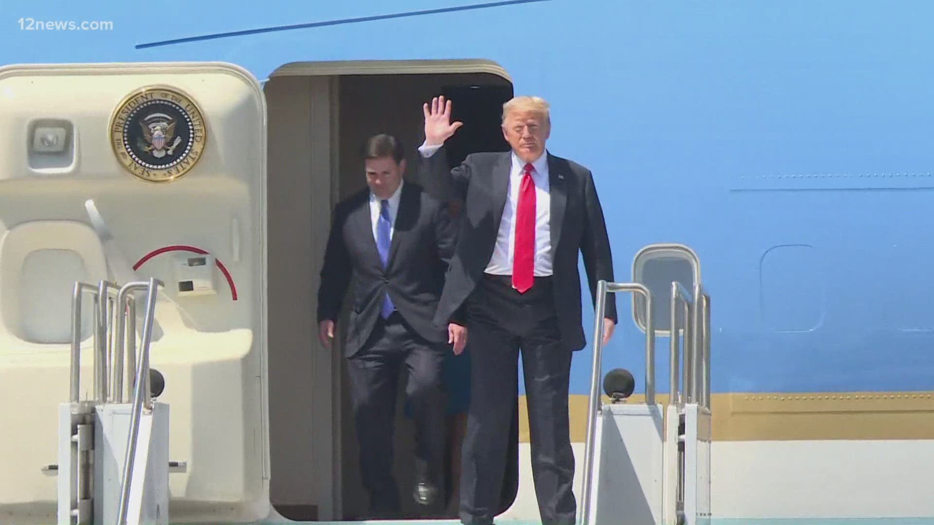 President Trump has landed at Sky Harbor Airport ahead of a rally at Dream City Church in Phoenix. Trump was in Yuma earlier in the day to tour the border wall.
