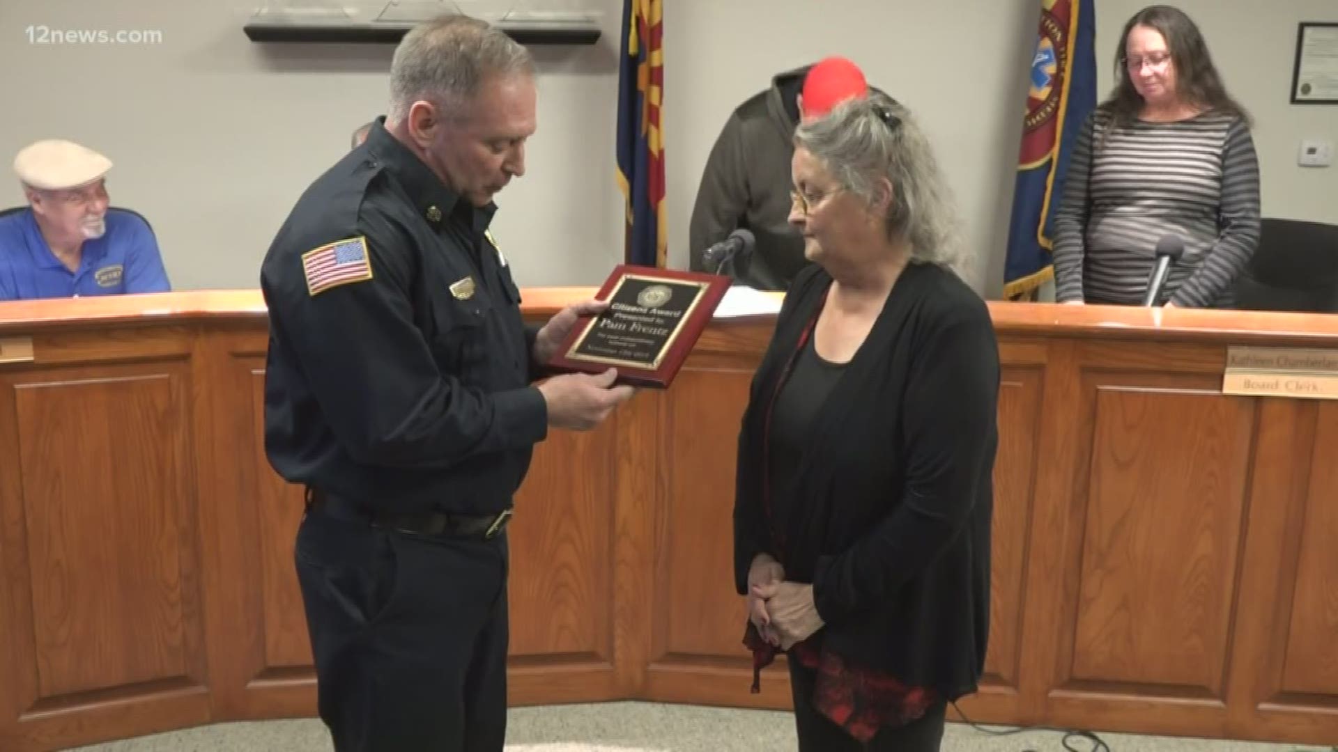 Superstition Fire honored 65-year-old Pam Frentz for her heroics.