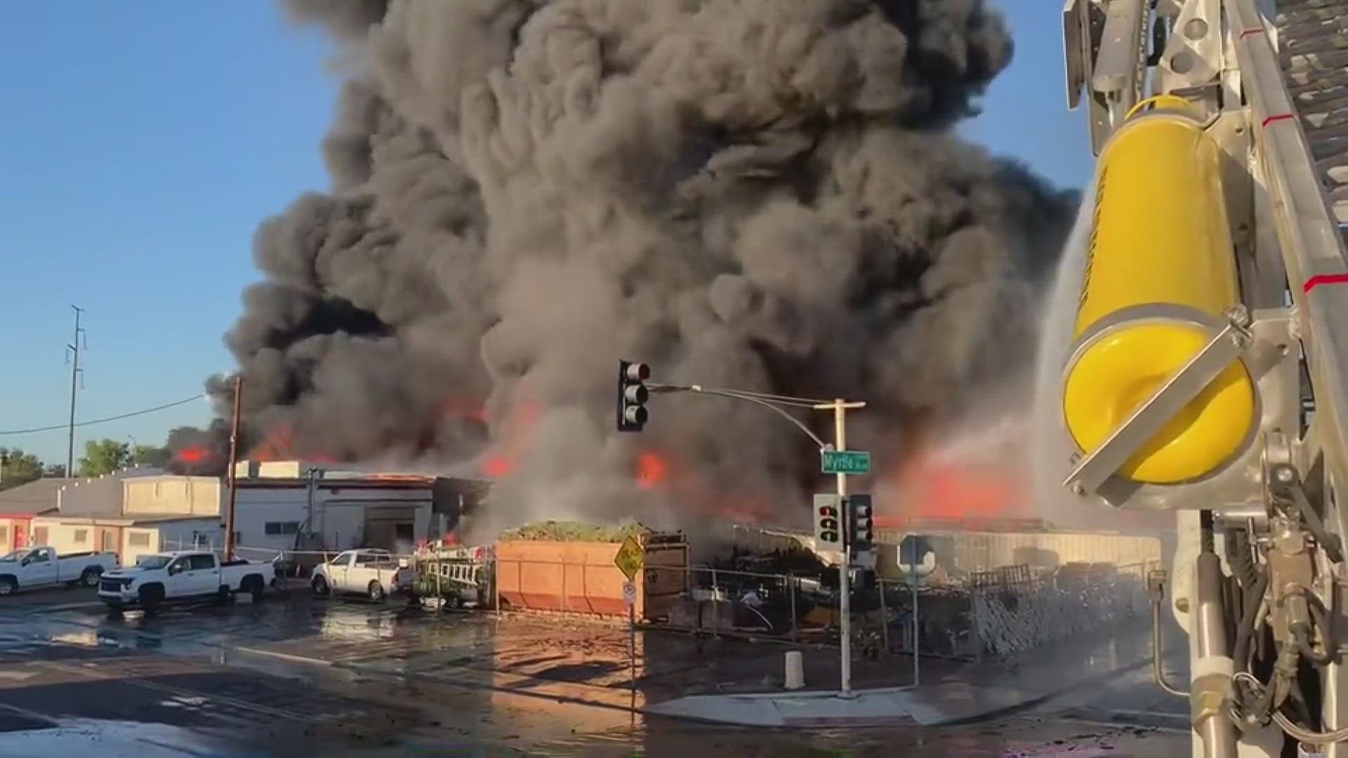 Fire officials said a tanker filled with vegetable oil exploded, sparking a massive fire in Glendale.