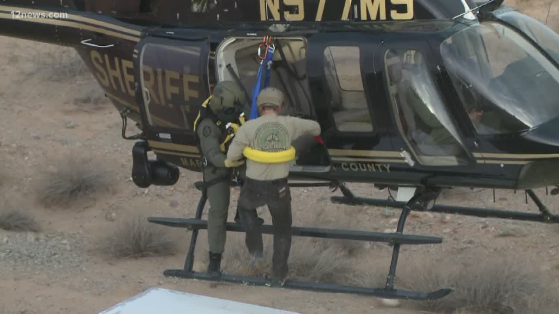 The Maricopa County Sheriff's Office practices rescuing people from cars stuck in water.