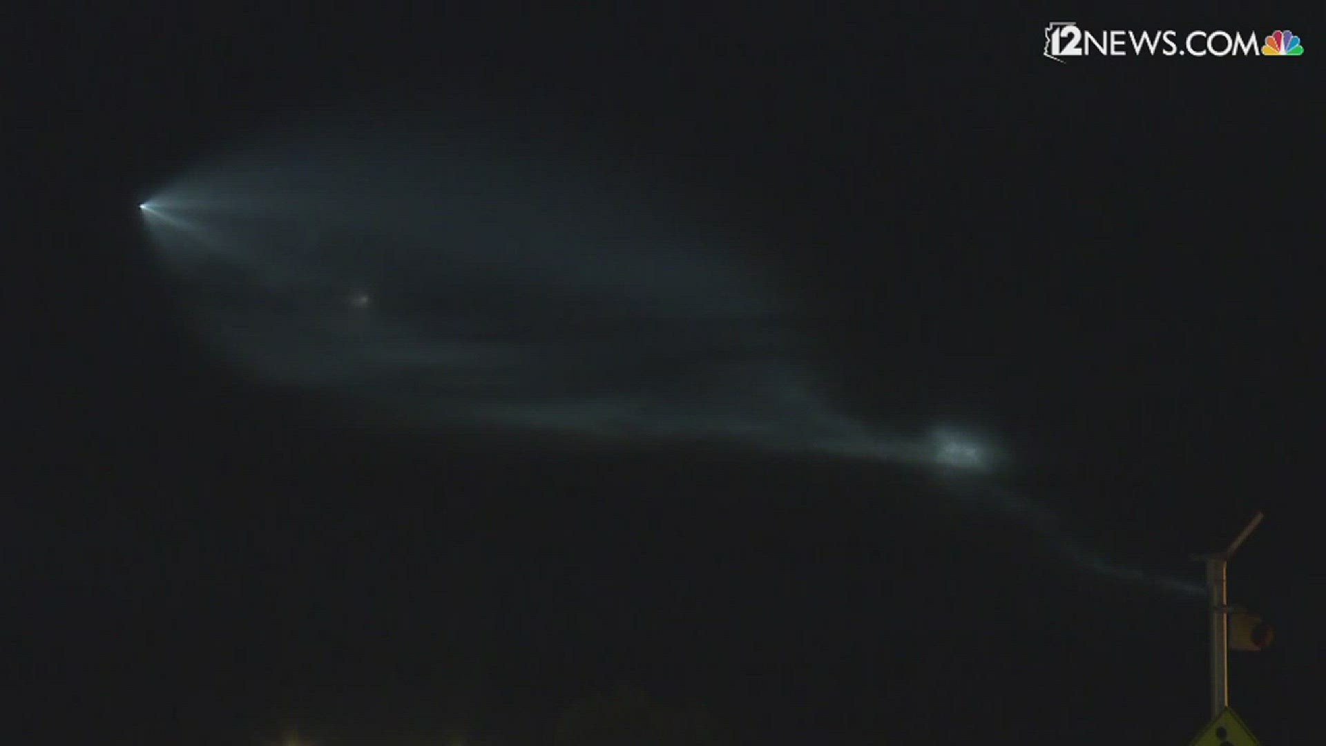 A rocket and vapor trail was spotted in the skies over Phoenix Friday night. It was a Falcon 9 rocket carrying communications satellites.