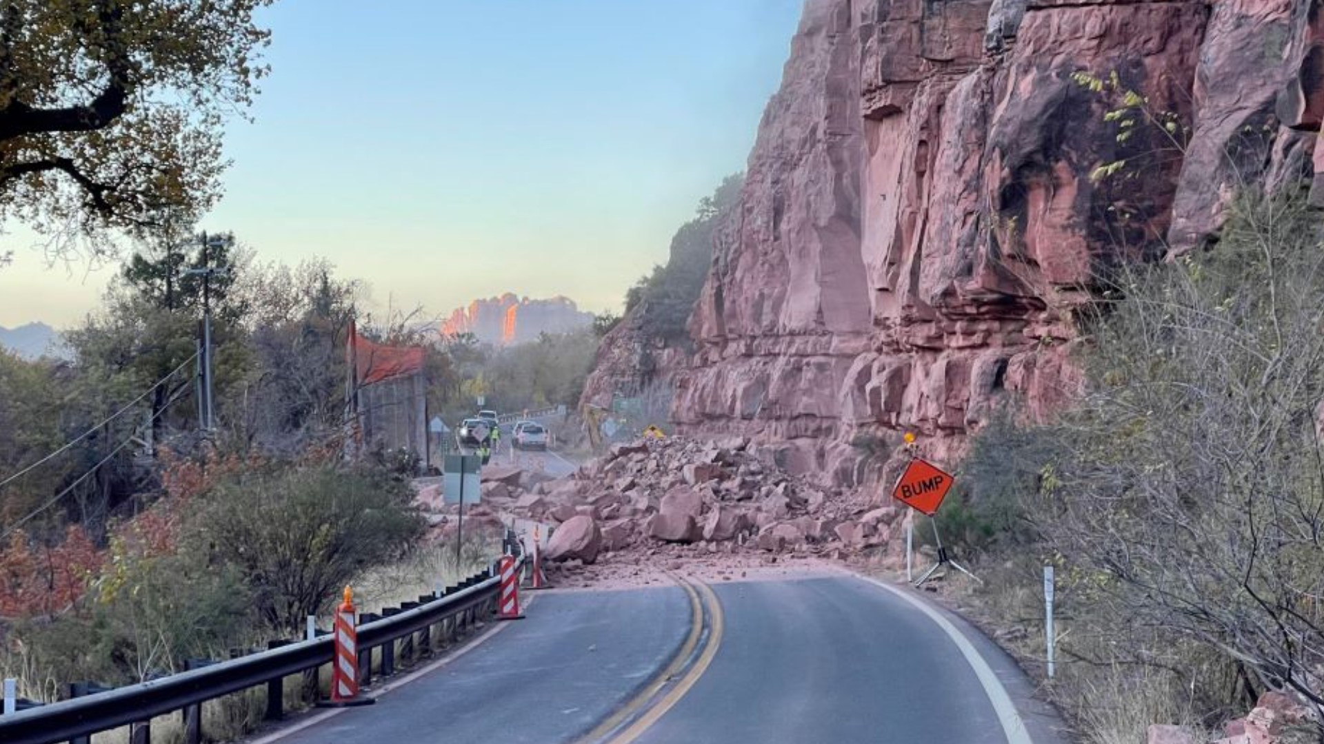 State Route 89A north of Sedona will remain closed until crews can clean up after rock blasting.