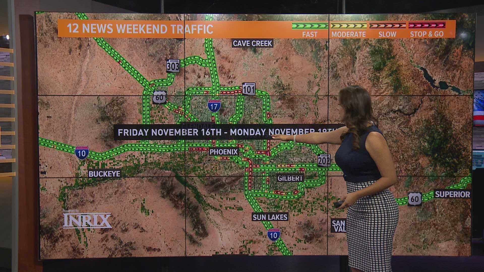 Here's your weekend traffic outlook for November 16 - November 19.