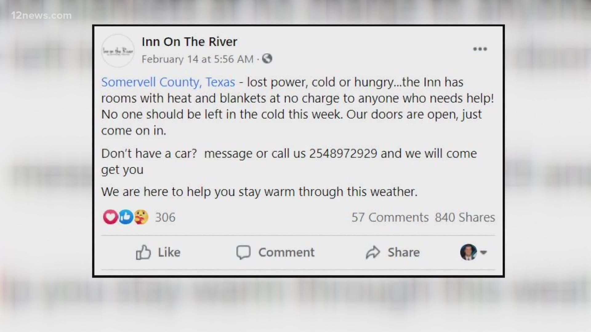 A former Valley hospitality worker has become a hero to dozens in her small North Texas community as a winter storm ravages the area.