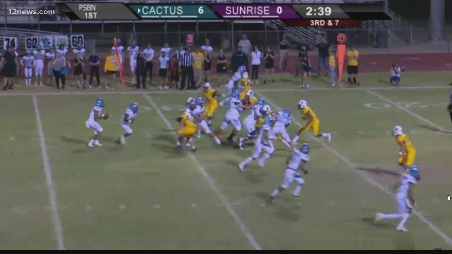 Cactus scored often and defeated Sunrise Mountain, 50-7.