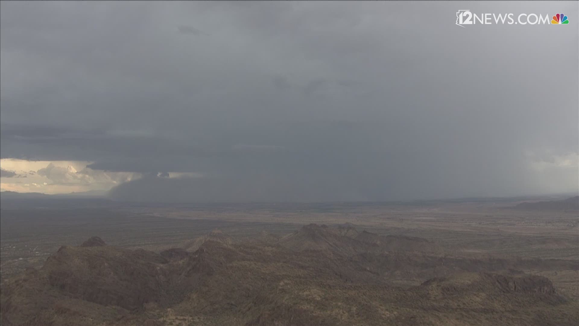 Video from the 12 News helicopter Sky 12 shows a wall of dust in the Arizona desert Sept. 16, 2019. These walls of dust, sometimes called haboobs, are common during Arizona's rainy monsoon season.