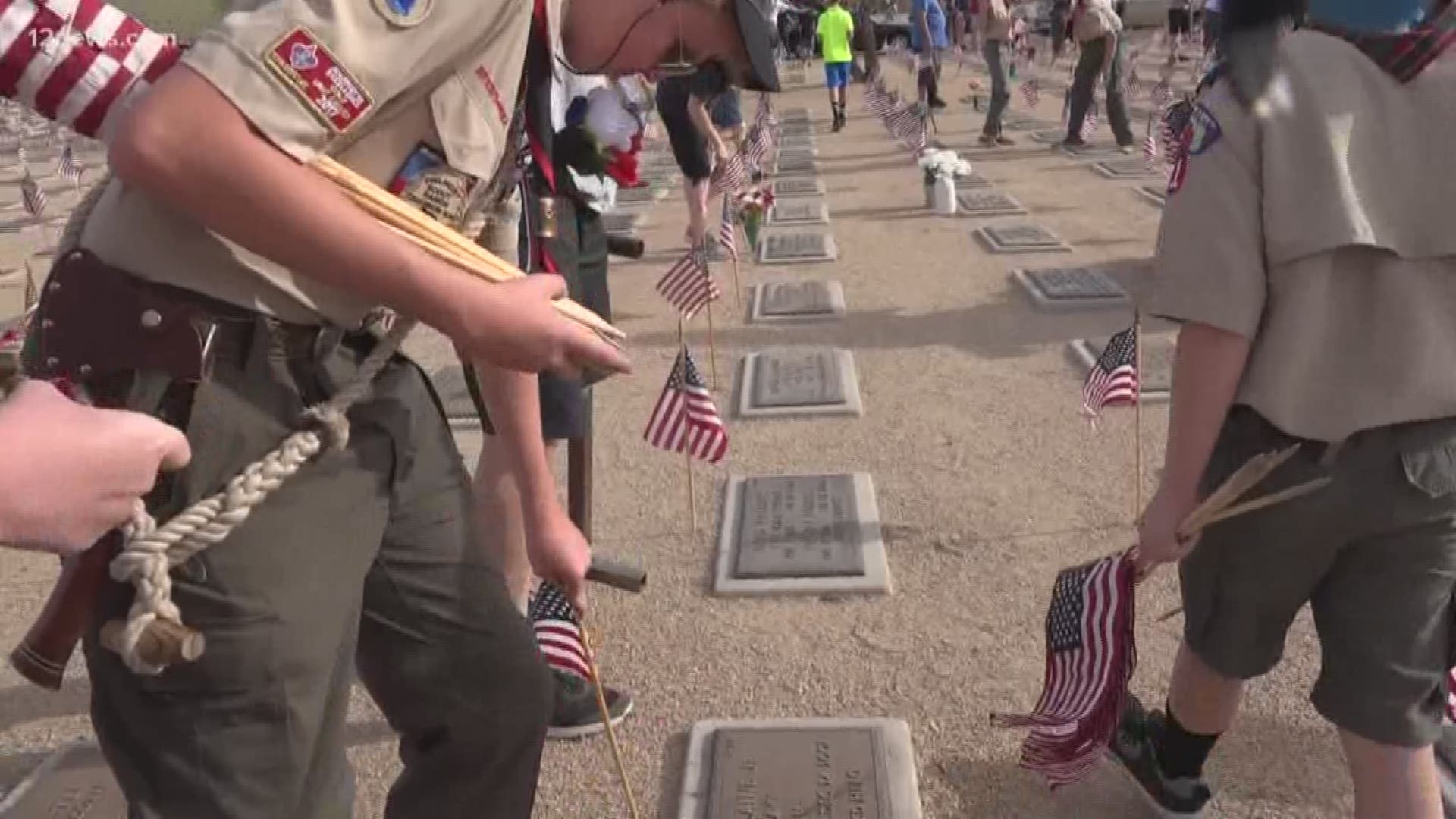 Boy Scouts honored the fallen were honored in Phoenix at the National Memorial Cemetery.