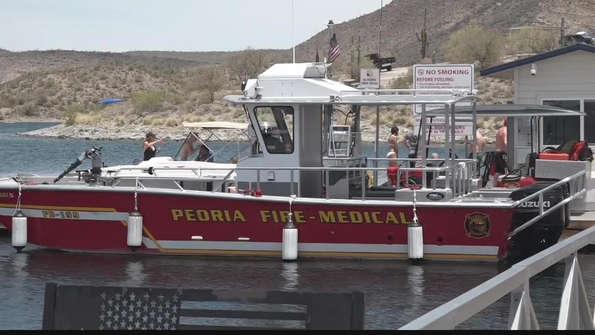 Authorities say the woman had to be flown to the hospital for injuries sustained from a boating incident.