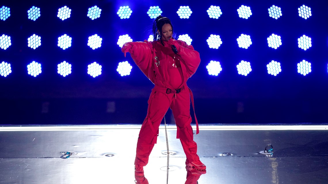 Pregnant Rihanna soars in Super Bowl halftime performance