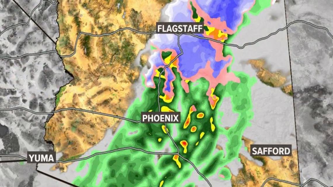 How much rain fell across Phoenix on Monday?